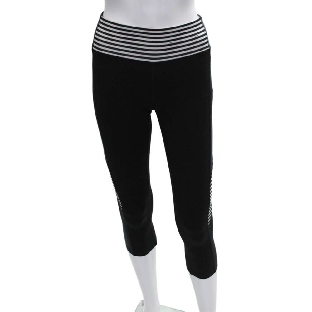 Champion Womens Capri Leggings Black Striped Polyester Pull On Size XS